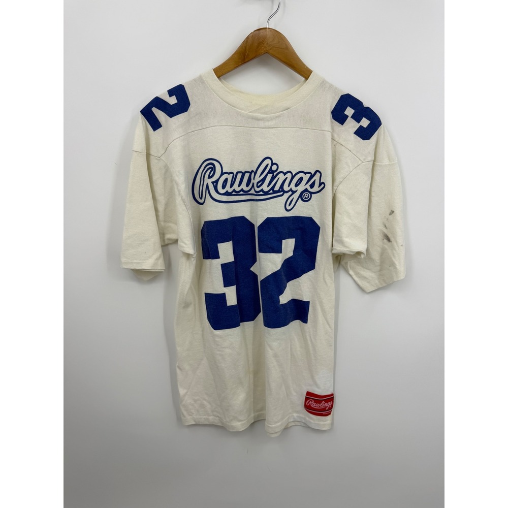 Rawlings Vintage Football Jersey Mens Large Cream Blue Number 32 USA Made